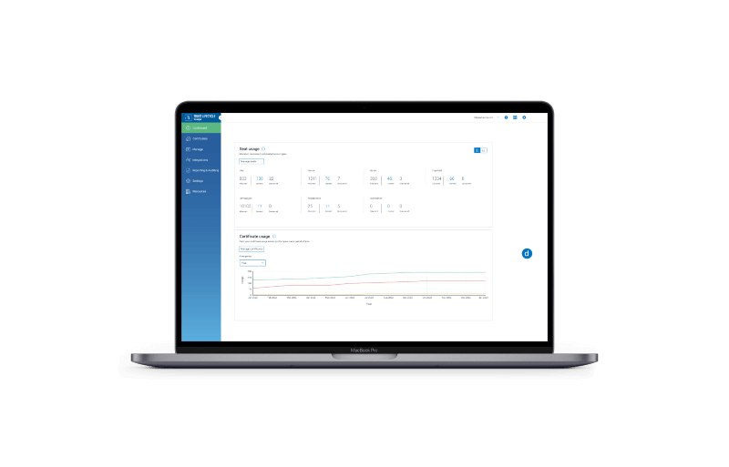 Macbook with Trust Lifecycle Manager on screen