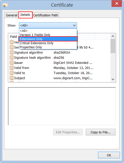 In Chrome, viewing certificate's crl distribution points